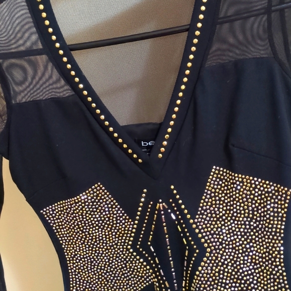 Designer Bebe gorgeous studded black mini dress - Picture 3 of 7